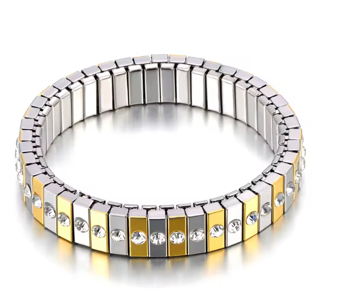 Thea two-tone silver and gold link bracelet with clear stones — Alphenik UAE