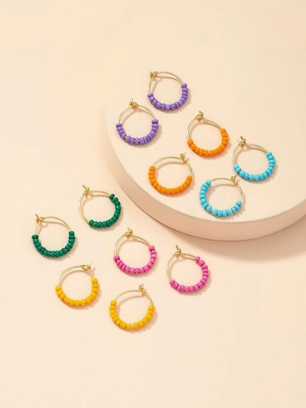 6pairs Beaded Hoop Earring