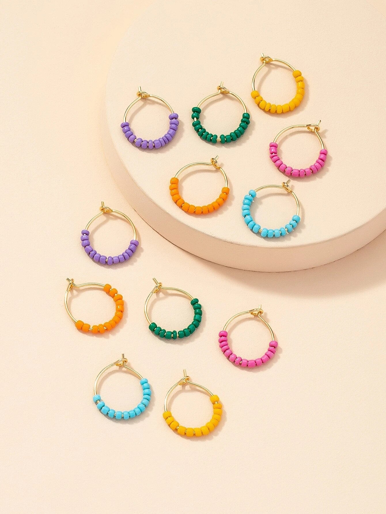 6pairs Beaded Hoop Earring