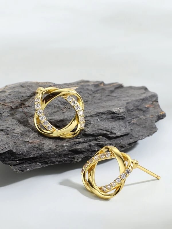 Micha 18K gold plated zircon earrings, tarnish-resistant, Alphenik UAE