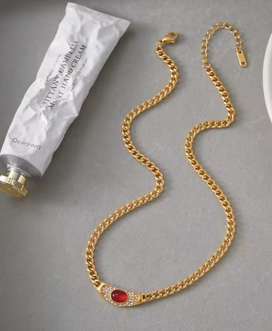 Eve 18K gold plated necklace with red detail — Alphenik UAE