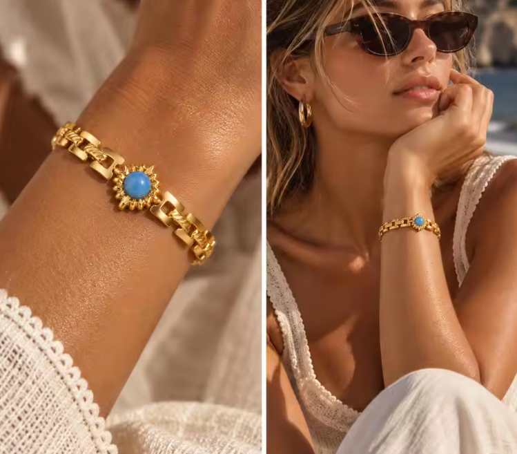 Avelyn gold chain bracelet styled on the wrist — Alphenik UAE