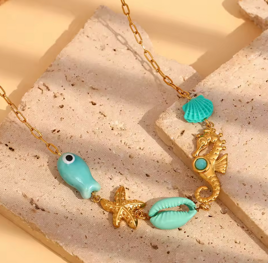 Kaia gold stainless steel pendant necklace with blue stone — Alphenik UAE