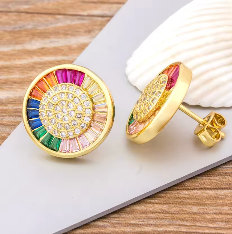 Mira 18K gold plated rainbow zircon stud earrings — Alphenik UAE