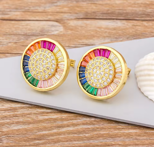 Mira rainbow baguette zircon stud earrings pair — Alphenik UAE