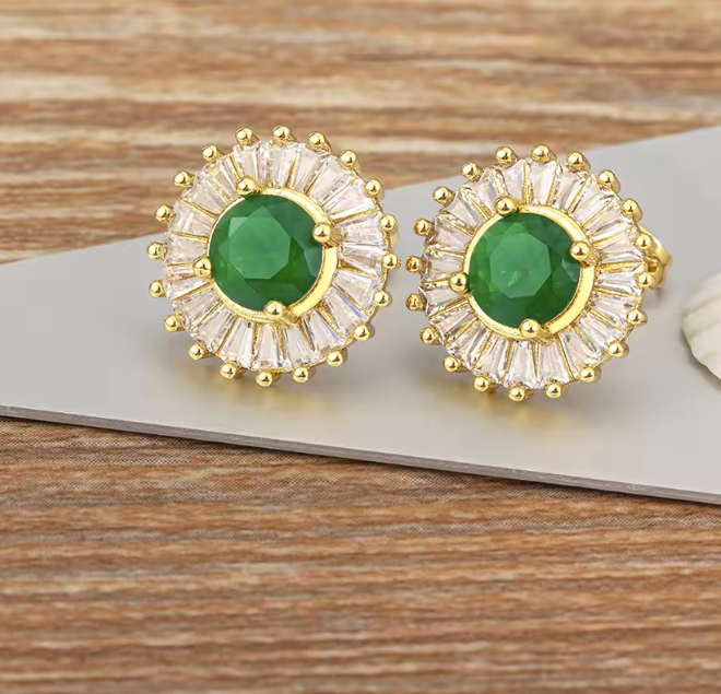 Solange green and white zircon stud earrings pair — Alphenik UAE