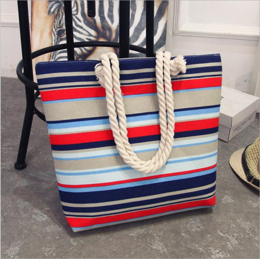 Canvas Striped Beach Bag