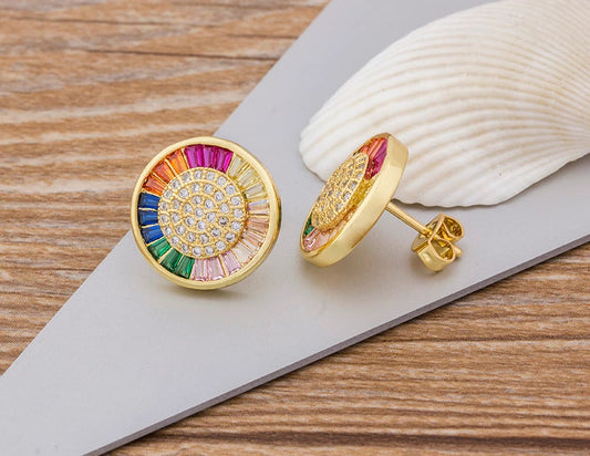18K Gold Plated Round Rainbow Earring