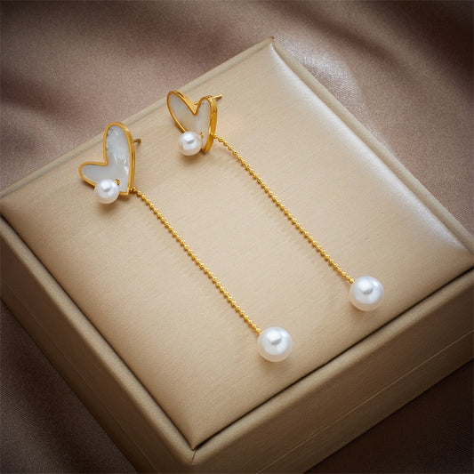 Heart Pearl Drop Earring