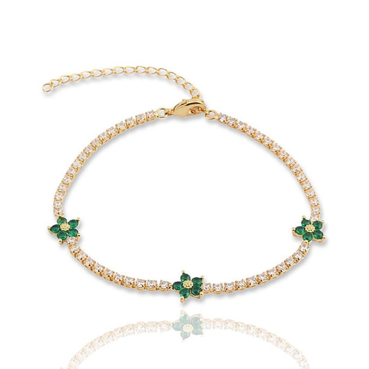 18K Gold Plated Green Flower Tennis Bracelet