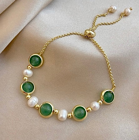 Pearl & Green Stone Bracelet