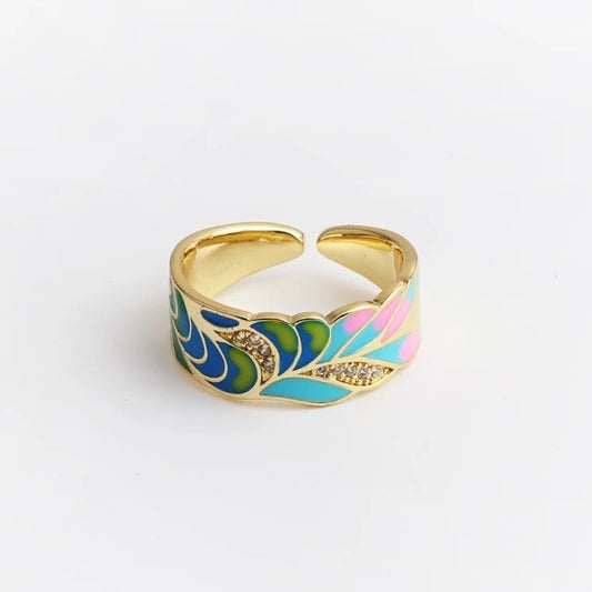 18K Gold Plated Blue & Green Ring