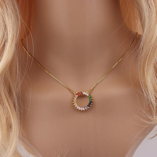 18K Gold Plated Rainbow Round Necklace
