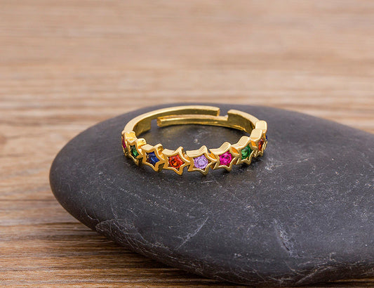 18K Gold Plated Rainbow Stars Ring