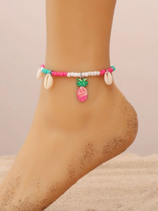 Pineapple & Shell Beaded Anklet