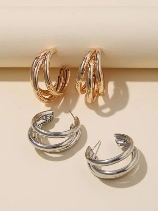 2 pairs Layered Open Hoop Earring