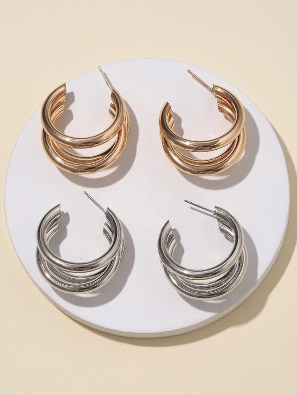 2 pairs Layered Open Hoop Earring