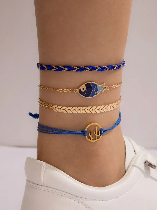 4pcs Blue Bohemian Anklet