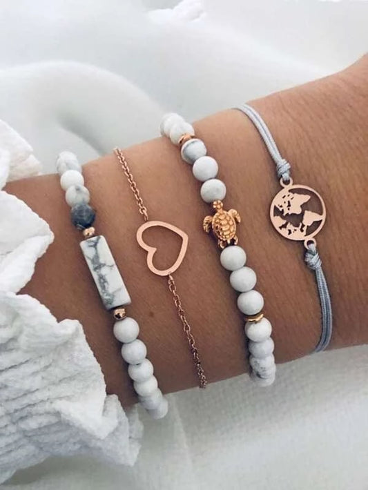 4pcs Heart & Tortoise Bracelet