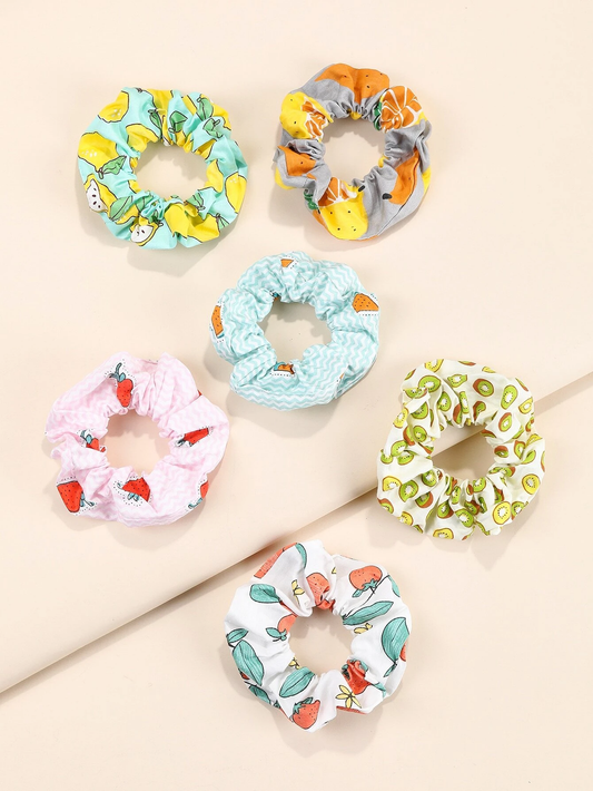 6pcs Fruit Print Scrunchy