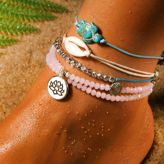 4pcs Pink Turtle Lotus Anklet