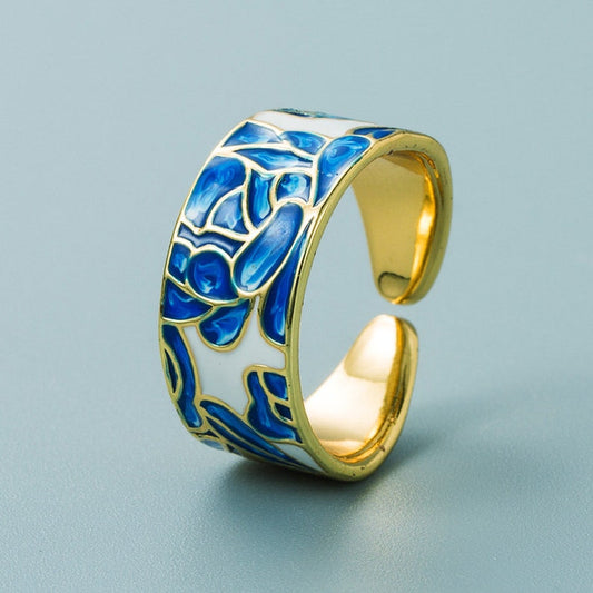 18K Gold Plated Blue & White Ring